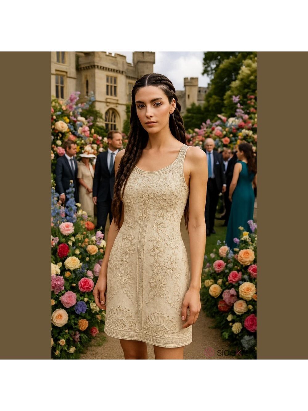 Sue Wong Gold Embroidered Midi Dress